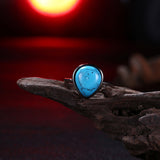 Platinum Plated Black Gunmetal Halo Plain Ring Womens Kallaite Stone Blue B501