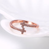 Rose Gold Platinum Plated Fashion Ring AAA Zirconia Cross Adjustable Size B307