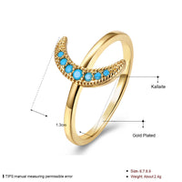 Yellow Gold Platinum Plated Ring Womens Moon Kallaite Stone Blue B506