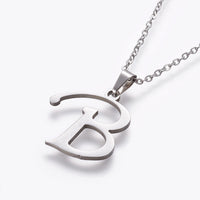 Stainless Steel Set Stud Earring Pendant Necklace Alphabet Letter 17.7" P495