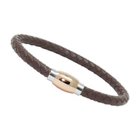 Unisex Men's Genuine Leather Stainless Steel Magnetic Clasp Bracelet Brown