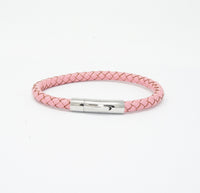 Unisex Men's Genuine Leather Stainless Steel Magnetic Clasp Bracelet Pink