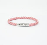 Unisex Men's Genuine Leather Stainless Steel Magnetic Clasp Bracelet Pink