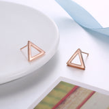 Rose Gold Plated Earrings Triagle Stud Push Back Clasp L514