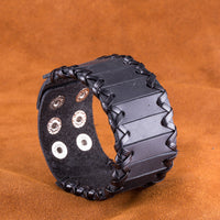 Leather Bracelet Black Brown 9.5 Inches 38MM Push button  L447