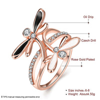 Rose Gold Platinum Plated Ring Black AAA Zirconia Women Dragonfly B164