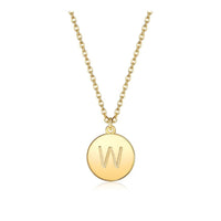 Pendant Necklace Chains Flat Round Initial Alphabet Letter Gold 16.15" P652