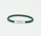 Unisex Men's Genuine Leather Stainless Steel Magnetic Clasp Bracelet Green