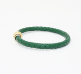 Unisex Men's Genuine Leather Stainless Steel Magnetic Clasp Bracelet Green