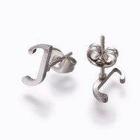 Stainless Steel Set Stud Earring Pendant Necklace Alphabet Letter 17.7" P495