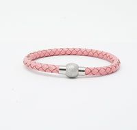 Unisex Men's Genuine Leather Stainless Steel Magnetic Clasp Bracelet Pink