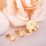 316L Stainless Steel Womens Unisex Set 18 Inch Necklace Earrings Elephan Y94