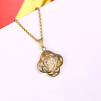 Yellow Gold Plated Necklace Pendant Flower Drop 19 Inches 1MM Lobster Clasp B301