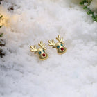 Stud Earrings Zirconia Christmas Rudolph Reindeer Platinum Gold 10x12mm P135