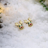 Stud Earrings Zirconia Christmas Rudolph Reindeer Platinum Gold 10x12mm P135