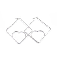 201 Stainless Steel Hoop Earrings Heart Stainless Steel Color 1.7" to 3.3" P542