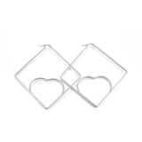 201 Stainless Steel Hoop Earrings Heart Stainless Steel Color 1.7" to 3.3" P542