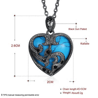 Platinum Plated Necklace Pendant Heart Kallaite Blue 20 Inches 1MM Lobster B191