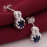 Sterling Silver Plated Earrings Butterfly Stud Zirconia  Push Back Clasp L691