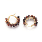 Stainless Steel Hoop Earrings Pearl Ring White Gold Agate Tiger Eye Howlite P326