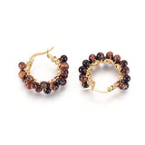 Stainless Steel Hoop Earrings Pearl Ring White Gold Agate Tiger Eye Howlite P326