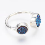 Druzy Agate Cuff Ring Sterling Silver Dyed Blue White Size 8 Adjusble 18mm P392