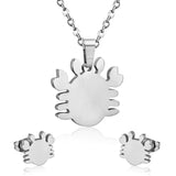 Stainless Steel Women's Unisex Set 18 Inch Necklace Earrings Crab Y33