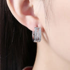 Platinum Plated Earrings Hoop Huggies AAA Zirconia Latch Back Clasp L544
