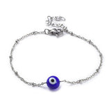 Handmade Evil Eye Beaded Bracelet Stainless Steel Lobster White Adjustable Z126