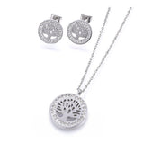 Stainless Steel Set Pendant Necklace Earrings Clay Tree of Life Gold 17" Z755