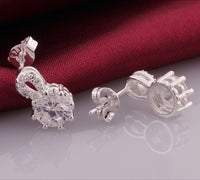 Sterling Silver Plated Earrings Butterfly Stud Zirconia  Push Back Clasp L691