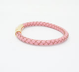 Unisex Men's Genuine Leather Stainless Steel Magnetic Clasp Bracelet Pink