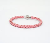 Unisex Men's Genuine Leather Stainless Steel Magnetic Clasp Bracelet Pink