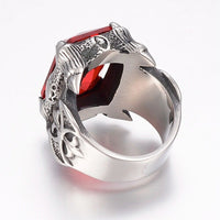 316 Surgical Stainless Steel Ring Cubic Zirconia Rectangle Red 17~22mm Z696