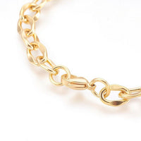 Stainless Steel Pendant Bracelet Chains Lobster Clasp Heart Gold 7.8" 7mm P249