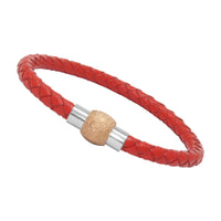 Unisex Men's Genuine Braided Leather Stainless Steel Magnetic Clasp Bracelet Red