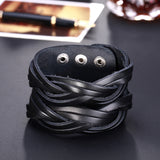 Leather Bracelet Handmade Black Brown 9 Inches 46MM Button Clasp L504