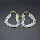 Stainless Steel Hoop Earrings Glass Beads Heart Gold DarkCyan 57.5x50x4mm  P619