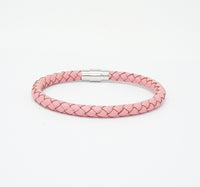 Unisex Men's Genuine Leather Stainless Steel Magnetic Clasp Bracelet Pink