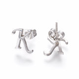 Stainless Steel Set Stud Earring Pendant Necklace Alphabet Letter 17.7" P495