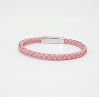 Unisex Men's Genuine Leather Stainless Steel Magnetic Clasp Bracelet Pink