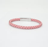 Unisex Men's Genuine Leather Stainless Steel Magnetic Clasp Bracelet Pink