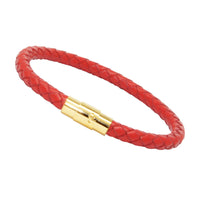 Unisex Men's Genuine Braided Leather Stainless Steel Magnetic Clasp Bracelet Red