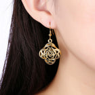 Yellow Rose Gold Plated Earrings Flower Chadelier Fish Hook Clasp L652