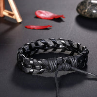 Leather Bracelet Adjustable Size Handmade 14MM Black Brown Lace Up Clasp L474