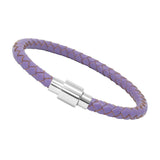 Unisex Men's Genuine  Leather Stainless Steel Magnetic Clasp Bracelet Purple