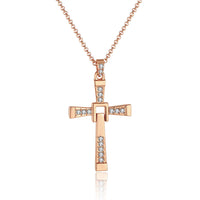 Rose Gold Platinum Plated Necklace Pendant Cross Zirconia 28 Inches 1.5MM B88