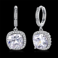 Yellow Gold Platinum Plated Earrings  Drop Dangle Zirconia Latch Back Clasp L594