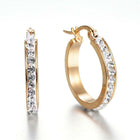 Stainless Steel Hoop Earrings Clay Rhinestone Oval Gold Silver 0.8" P617