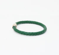 Unisex Men's Genuine Leather Stainless Steel Magnetic Clasp Bracelet Green